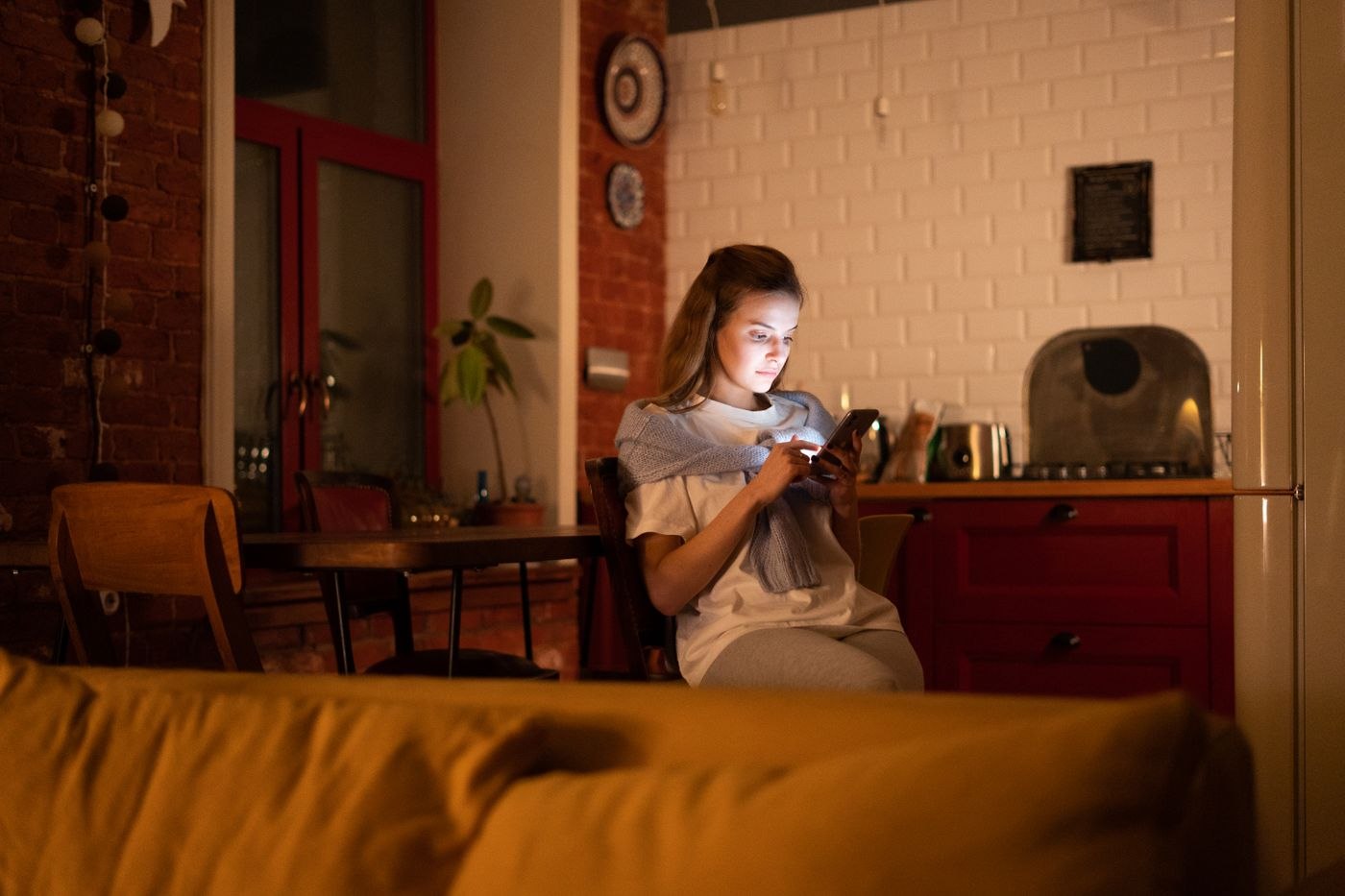 Cozy Evening at Home with Smartphone